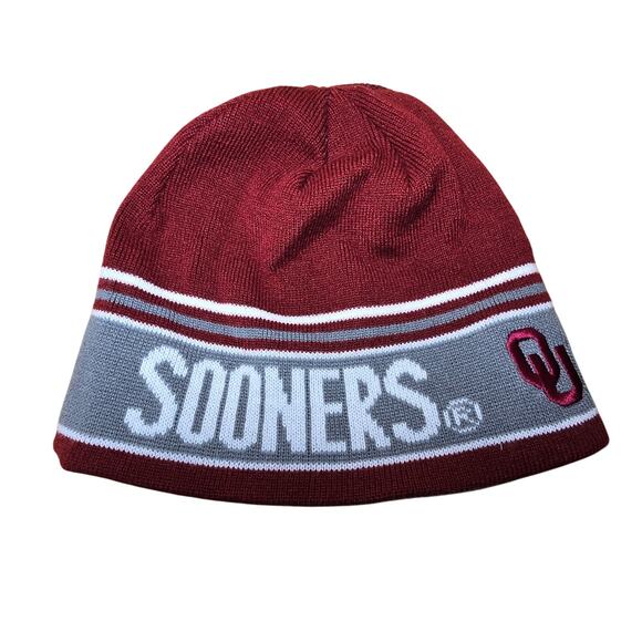 Reversible OU Oklahoma Sooners Beanie Crimson Gray White Sooner Schooner One Sz - Picture 1 of 4